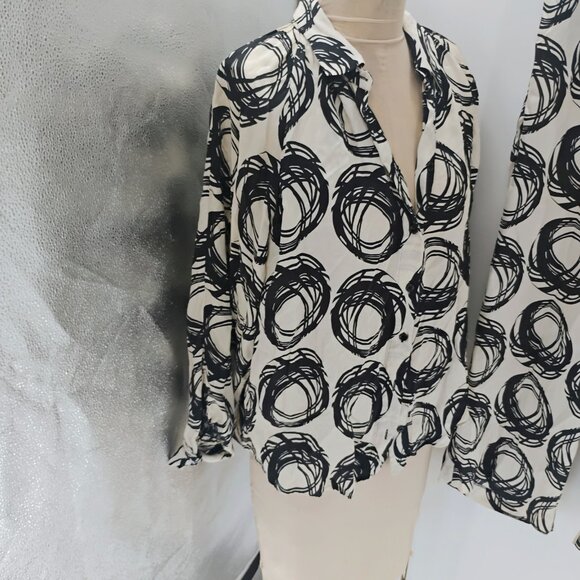 Zara Womens Set satin black and white blouse button down comfy elegant - Picture 12 of 16